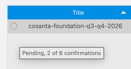 Proposal status showing Pending, 2 of 6 confirmations
