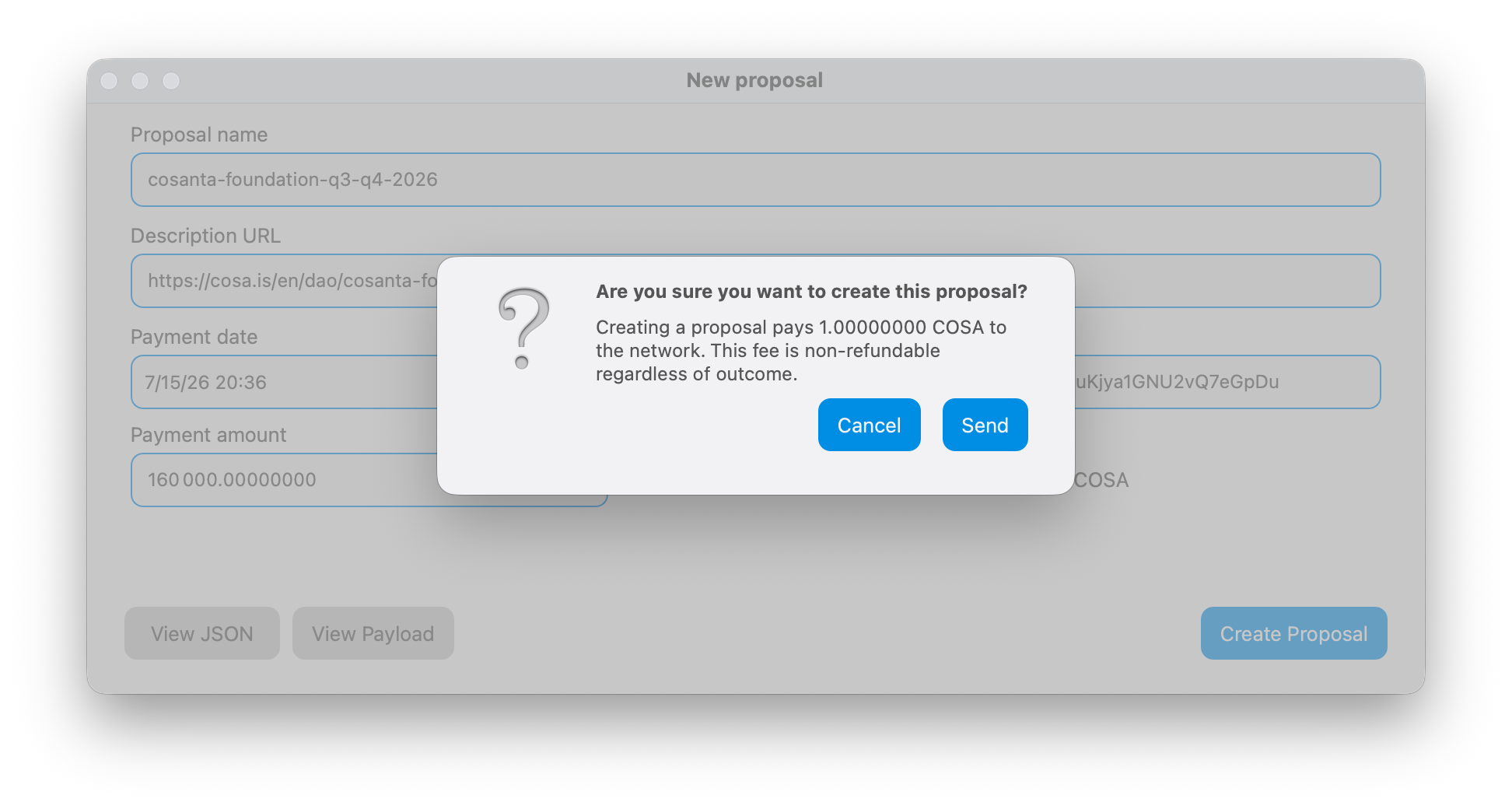 Confirmation of the non-refundable 1 COSA proposal fee